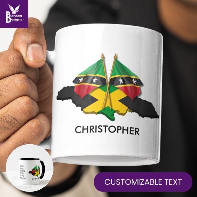 Caneca KITTS DE RUA JAMAICA Personalizados (Stylish Jamaica St Kitts flag mug with CUSTOMIZABLE TEXT to celebrate your dual heritage.)