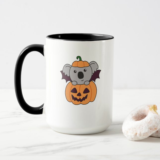 Caneca Koala Halloween Pumpkin Bat Costume (Com Donut)