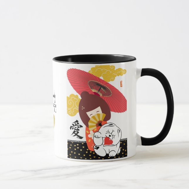 Caneca KOKESHI AMOR  Coração de cachorro Chow  (Direita)