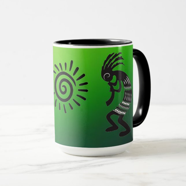 Caneca Kokopelli com símbolo nativo americano do sol (Frente Esquerda)