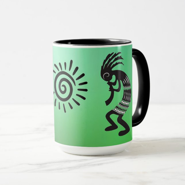 Caneca Kokopelli com símbolo nativo americano do sol (Frente Esquerda)
