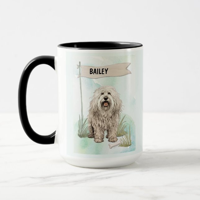 Caneca Komondor Watercolor Personalized Dog (Esquerda)