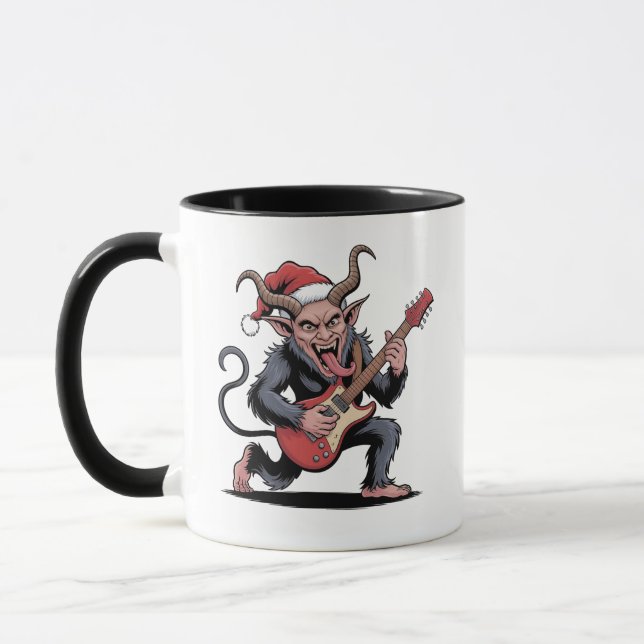 Caneca Krampus Malvado Tocando Música Elétrica no Natal  (Esquerda)