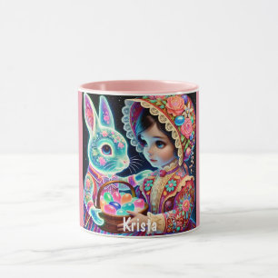 Caneca KRISTA ~ Vintage Girl Egs Bunny~ Mug