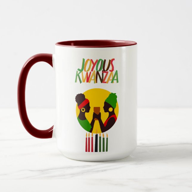 Caneca Kwanzaa Coffee Mug com Acentos Vermelhos, 15 oz (Esquerda)