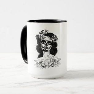 Caneca "La Catrina" Doll com Flowers Tattoo - Personalizá