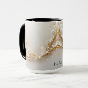 Caneca Lã Floral Dourada Branca