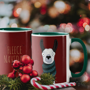 Caneca 'Lã Navidad' Lhama Desenho Engraçado Festivo Verme