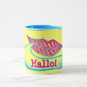 Caneca Lábios cor-de-rosa e um balão ou língua de palavra