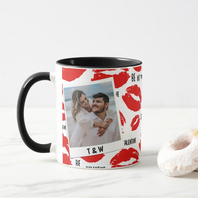 Caneca Lábios Modernos do Meu Dia dos Namorados Casal Fot (Com Donut)