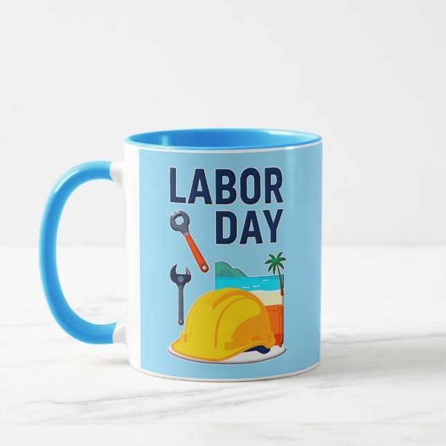 Caneca Labor Day Construction Worker Helmet Design (Esquerda)
