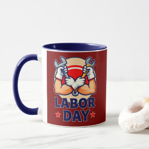 Caneca Labor Day Strong Worker Hands Illustration