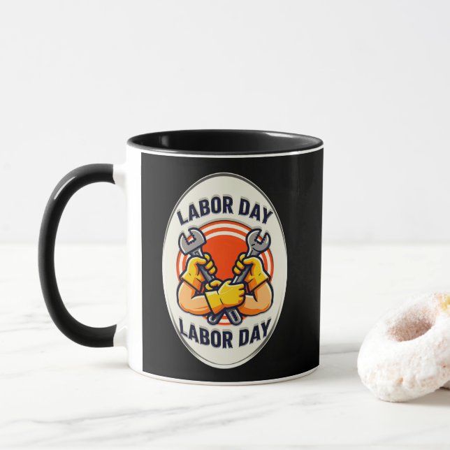 Caneca Labor Day Worker Badge Tools Design (Com Donut)
