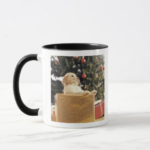 Caneca Labrador novo que inclina-se em um presente de