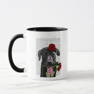 Caneca Labrador Preto com Rosas