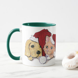 Caneca Labrador Puppy e Orange Tabby de Natal