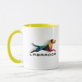 Caneca Labrador retriever poligonal en amarillo y azul