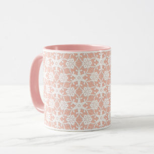Caneca Lace antigo - Branco sobre Pink Pastel
