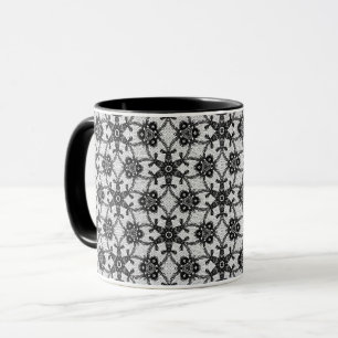 Caneca Lace antigo - Lã Preta e Branca