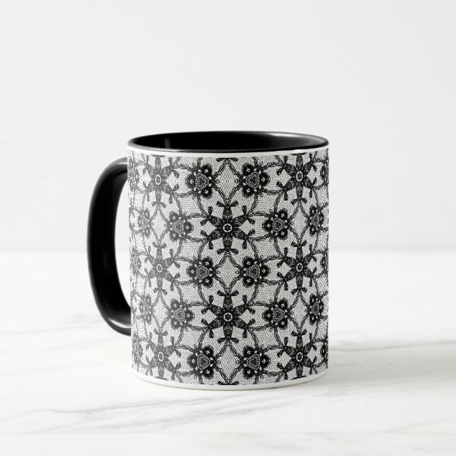Caneca Lace antigo - Lã Preta e Branca (Frente Esquerda)