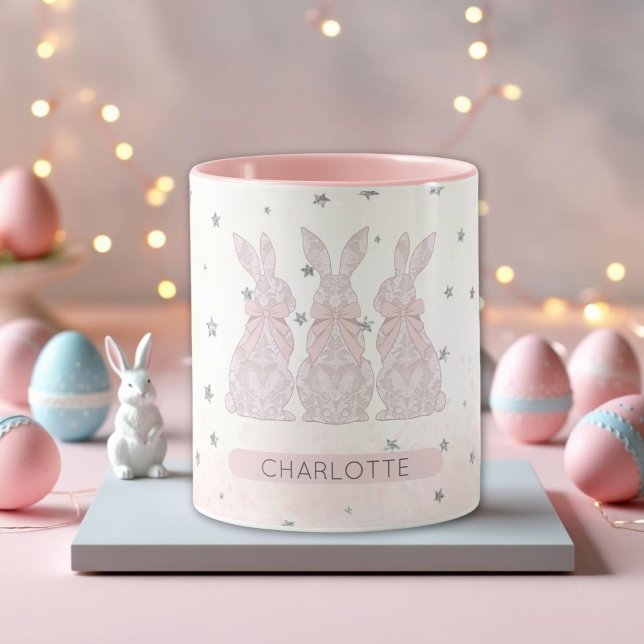 Caneca Lace Bunny Páscoa Mug Personalizado (Personalized Lace Bunny Easter Mug)