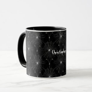 Caneca Lace de teia de prata em preto