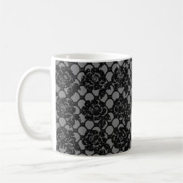 Caneca Lace floral romântico e cinzas de brilho negro