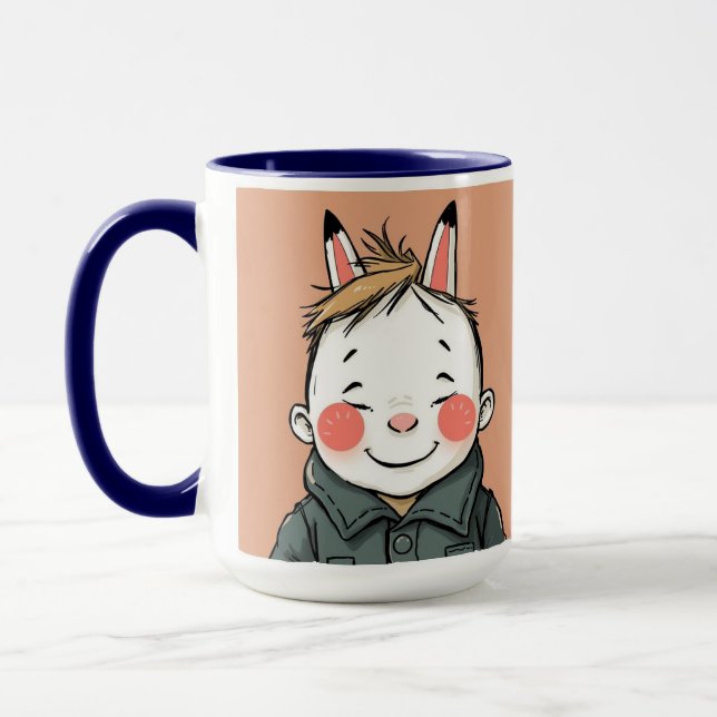 Caneca Lächelnder Junge mit Hasenohren Kindliche Freude  (Esquerda)