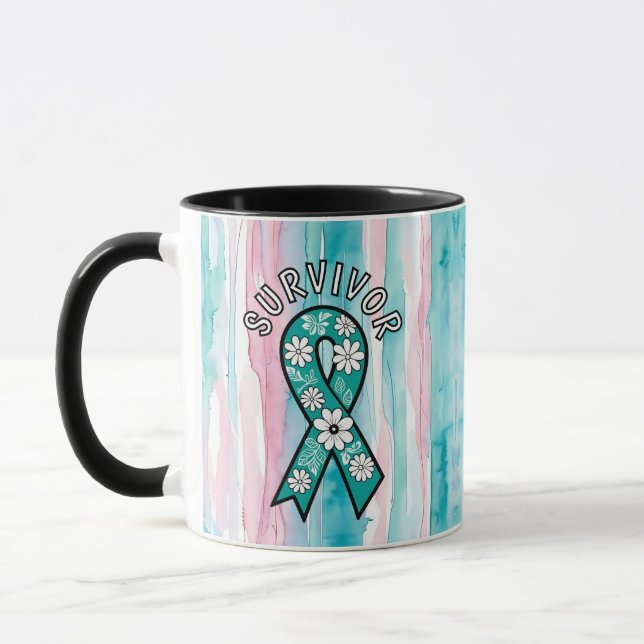 Caneca Laço de conscientização azul-turquesa do sobrevive (Esquerda)