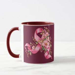 Caneca Laço de Conscientização do Câncer de Mama Floral R