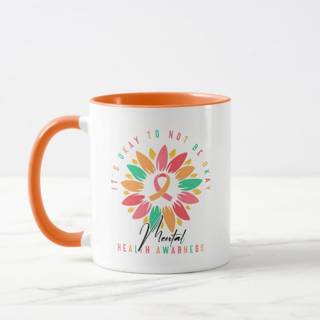 Caneca Laço de Girassol Colorido de Conscientização sobre (Esquerda)