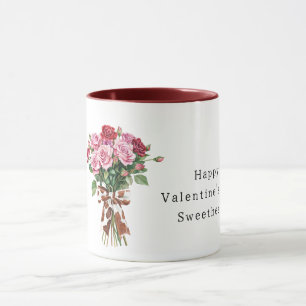 Caneca Laço de Impressão de Vaca Rosas Vermelhas Rosa Dia