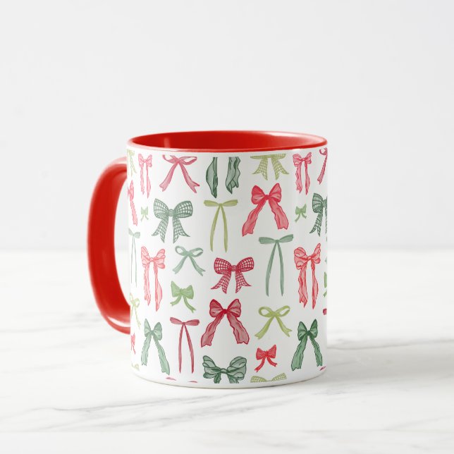 Caneca Laços de Natal Coquette – Vermelho e Verde  (Frente Esquerda)