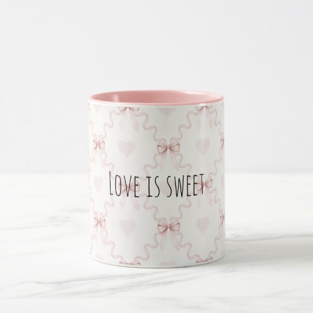 Caneca Laços Rosa Corações Doce Amor (Centro)