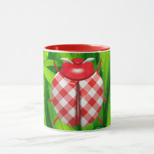 Caneca Ladybug grama gingham cheque branco-vermelho