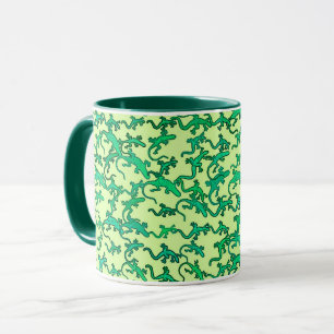 Caneca Lagartos verdes num fundo verde limão