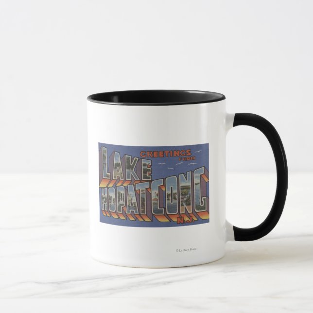 Caneca Lago Hopatcong, Nova Jersey - Cenas com Letra Gran (Direita)