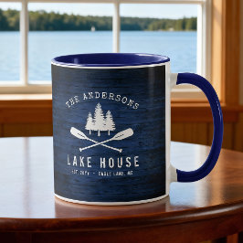 Caneca Lago Rustic House Barat Oars Trees Blue Wood Impre