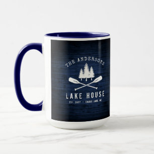 Caneca Lago Rustic House Oars Trees Blue Wood Impressão G