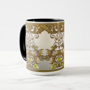 Caneca Lama Dourada Decorativa Floral Elegante
