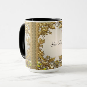Caneca Lama Dourada Decorativa Floral Elegante