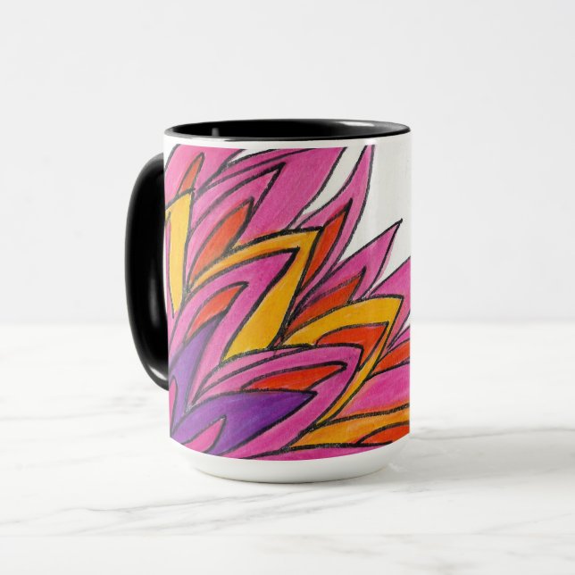 Caneca Lâmina rosa (alça preta e interior) (Frente Esquerda)