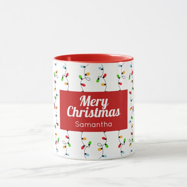Caneca Lâmpadas Luzes de Natal Simples Vermelhas (Centro)
