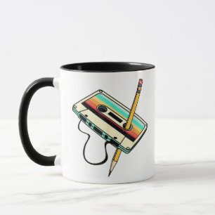 Caneca Lápis de fita de cassete dos anos 80 - Lâmpada ret