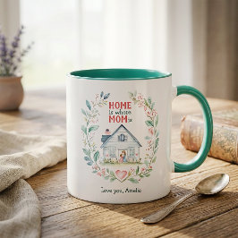 Caneca Lar de Aquarela é onde a Mamãe está Nome Personali
