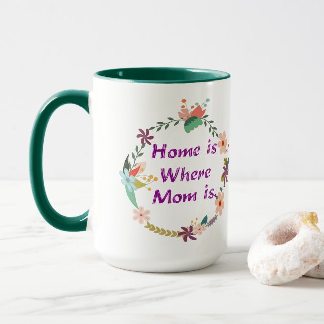 Caneca Lar de presente de Dia de as mães bonito é onde a  (Com Donut)