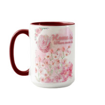 Lar É Onde A Mãe Está Mug - Design Floral Rosa