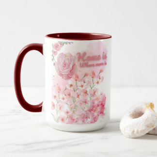 Caneca Lar É Onde A Mãe Está Mug - Design Floral Rosa
