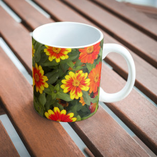 Caneca Laranja e Amarelo Zinnias Floral