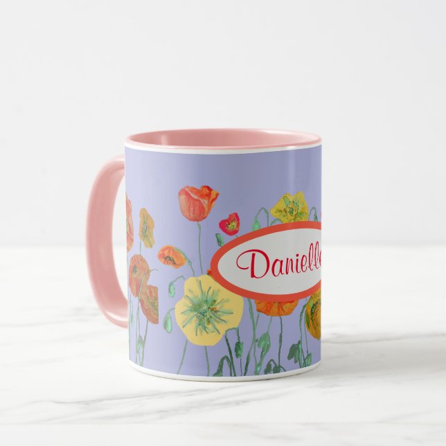 Caneca Laranja Lilac Shabby Poppy Poppies Watercolor Mug (Frente Esquerda)